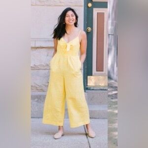 LOFT Yellow Tie-Front Wide-Leg Jumpsuit